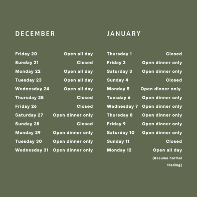 Holiday Hours Olive 2025 RV2